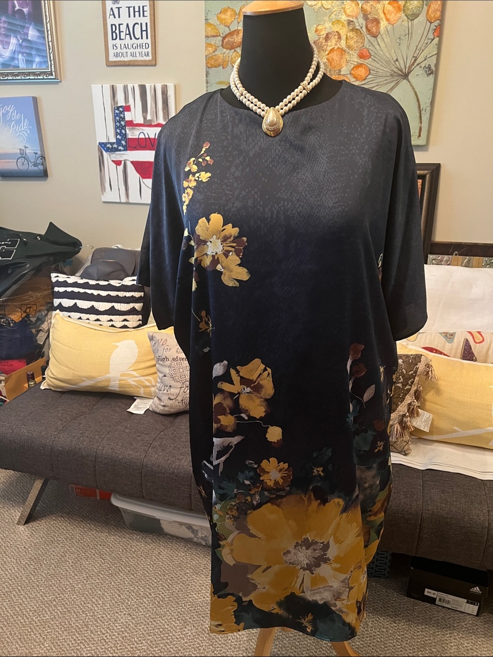 Floral Shift Dress in Navy and Yellow - Elegant and chic by Chico’s